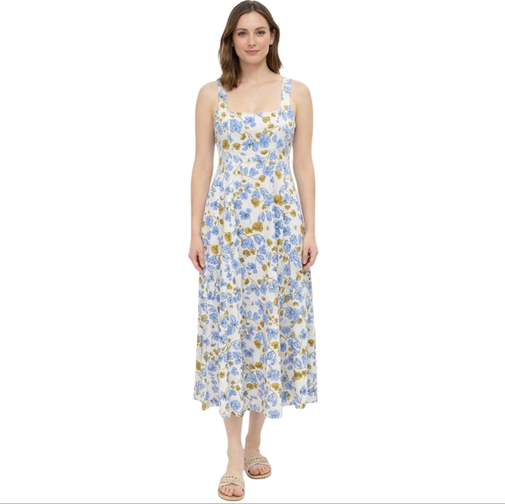 Joie Floral Linen Blend Midi Dress Size 8 Cottagecore Tradwife Easter Spring - Picture 15 of 15